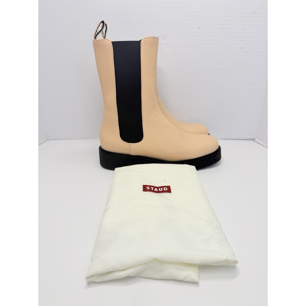 STAUD Palamino Chelsea Boots Women US 7 EU 37 Cream Black Leather New Defects
